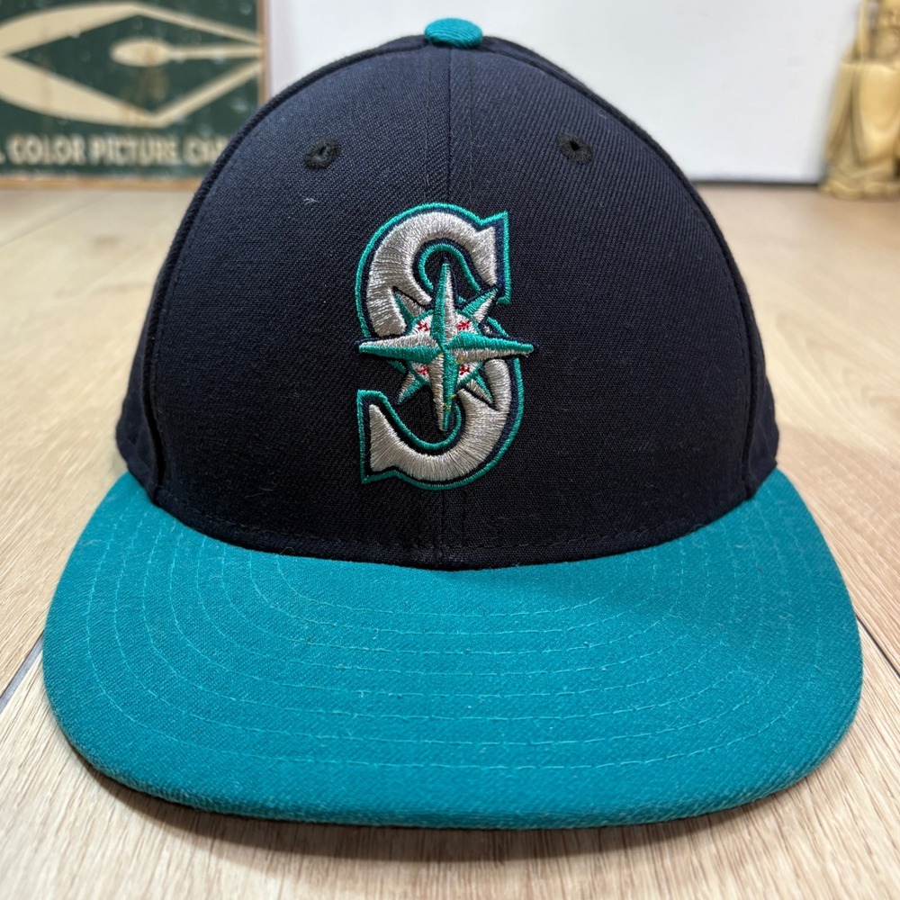 Seattle Mariners New Era 59Fifty Low Profile Fitted Hat 7 1/8 Navy Teal MLB Cap